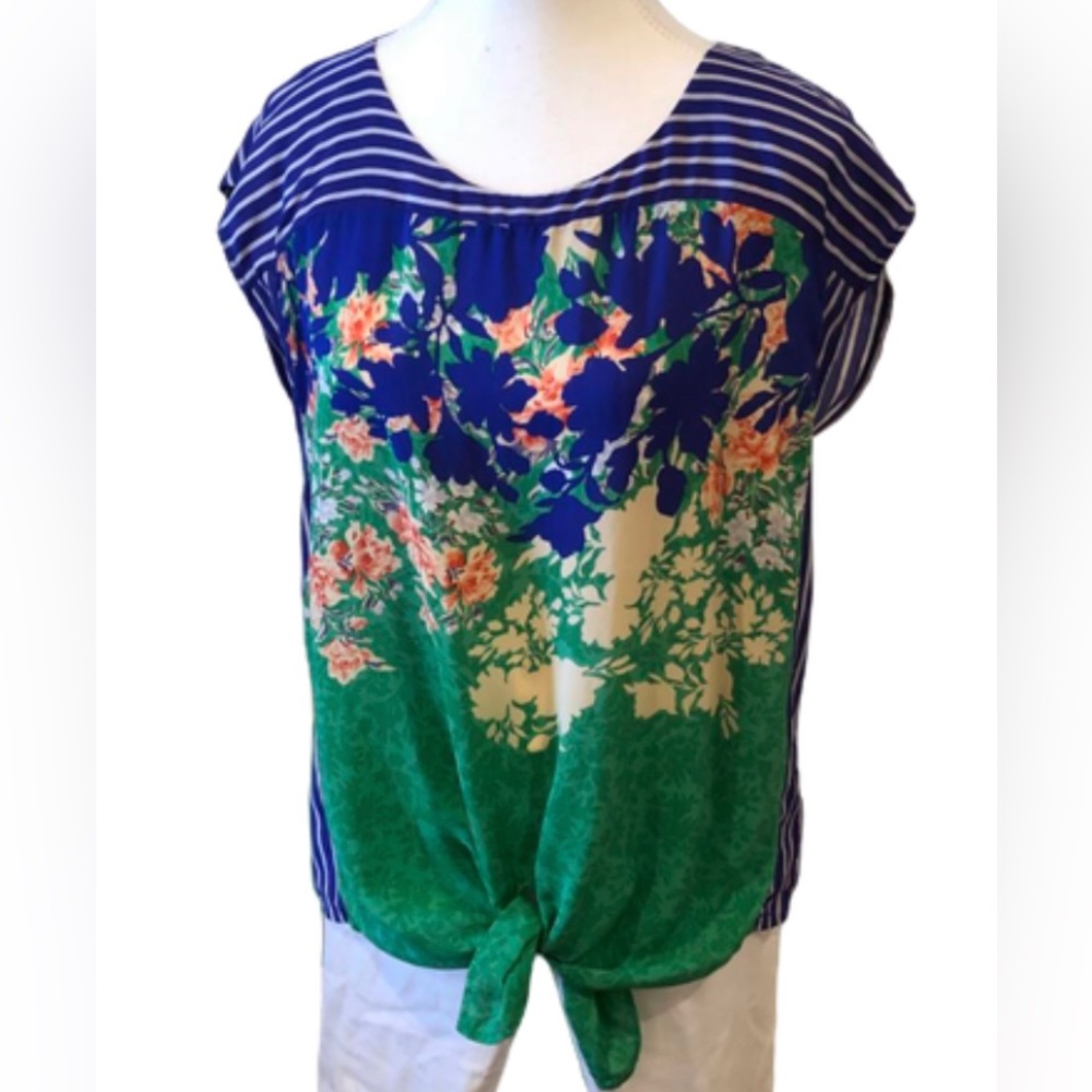 Anthropologie Moulinette Soeurs Electric Blue Green Silk Top Women Size M